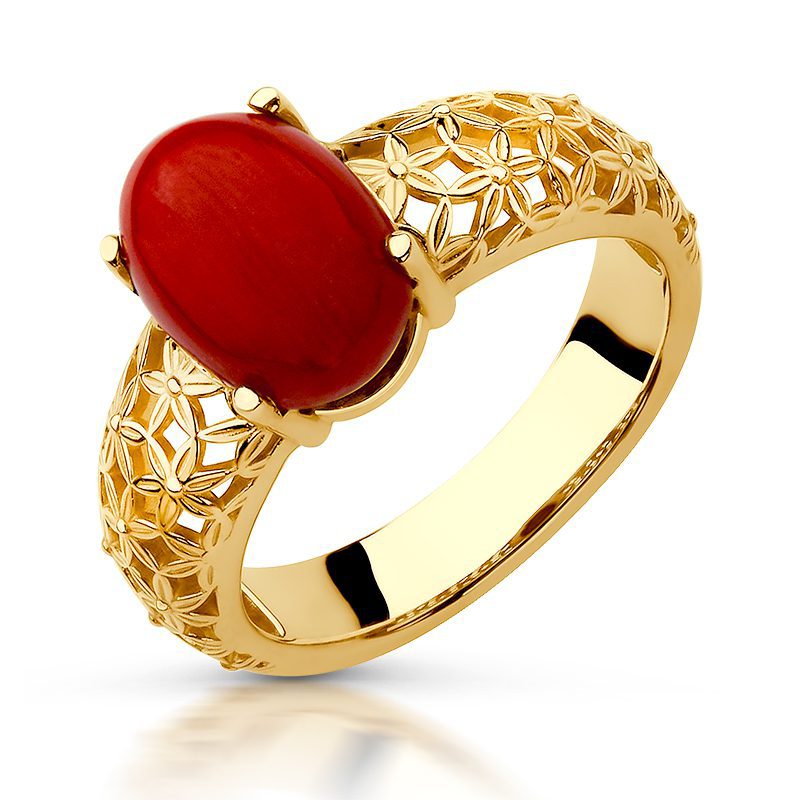 Złoty pierścionek z koralem