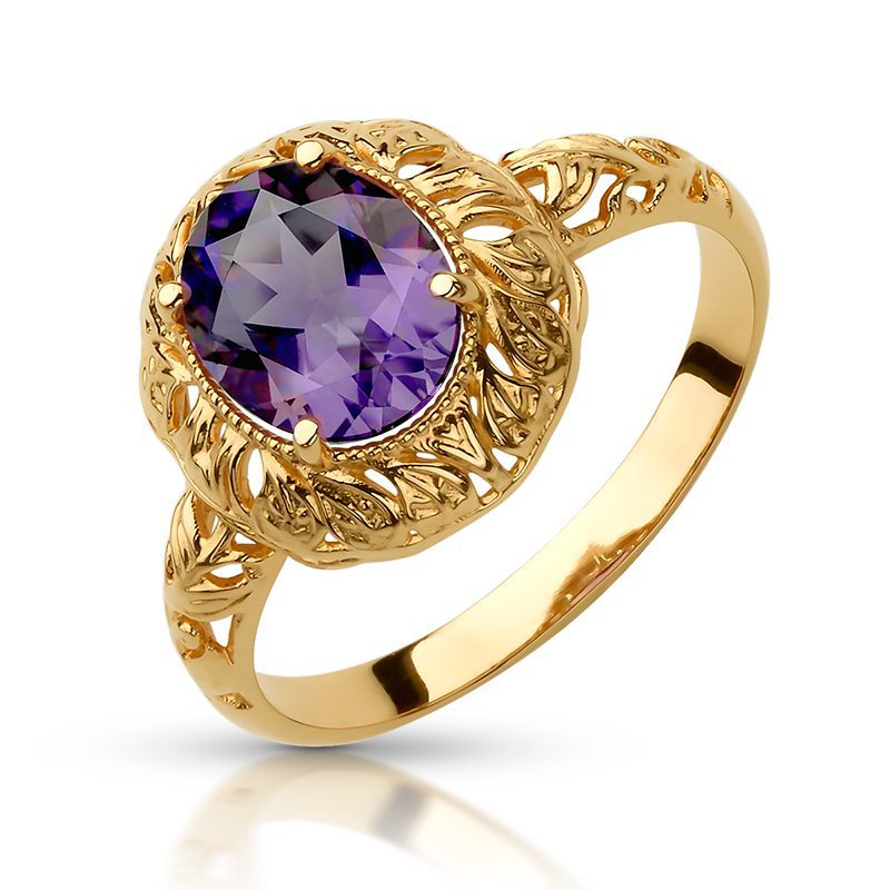 Złoty pierścionek z Ametystem